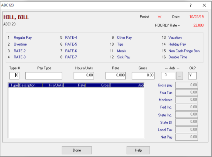 Other Pay screen