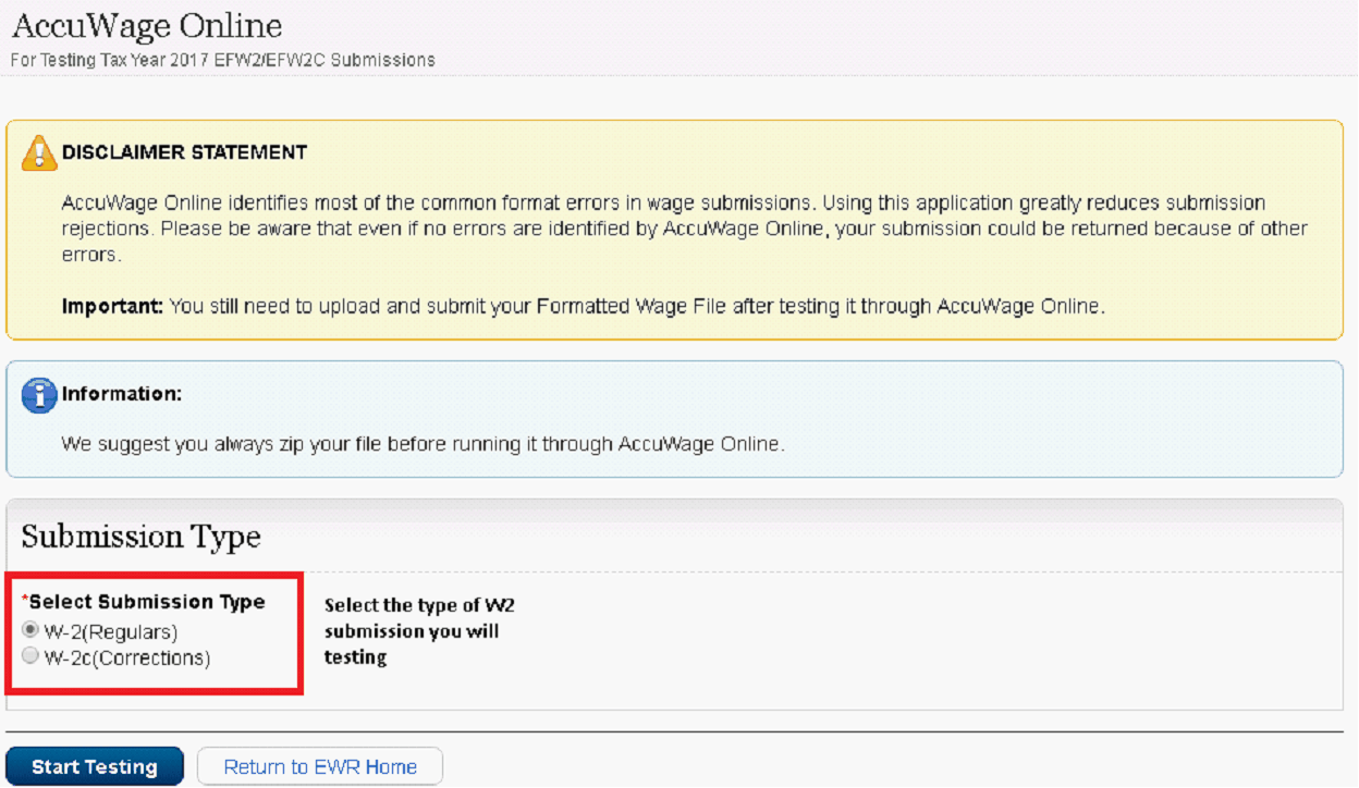 AccuWage Online testing screen