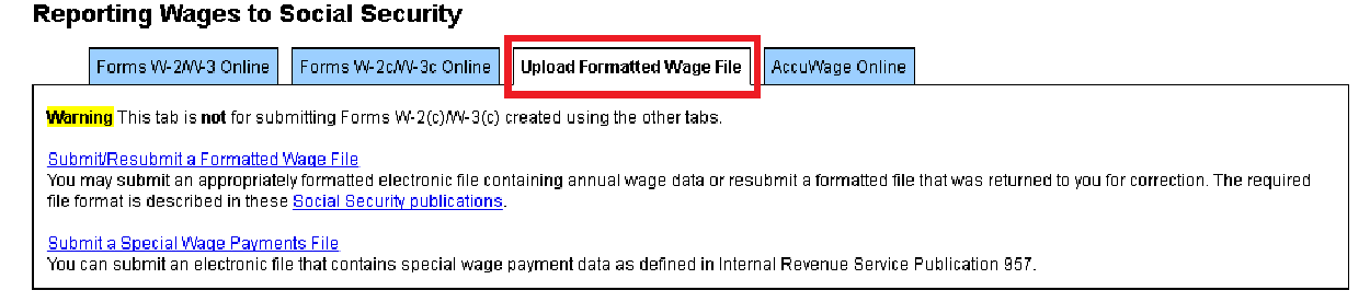 Upload Formatted Wage File tab