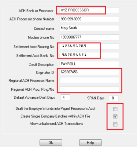 Direct Deposits Setup Screen