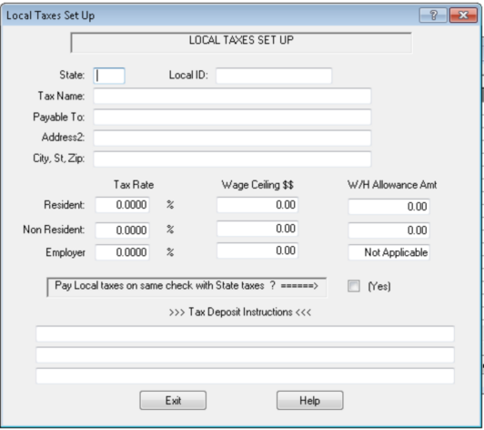 Local Tax Tables Edit
