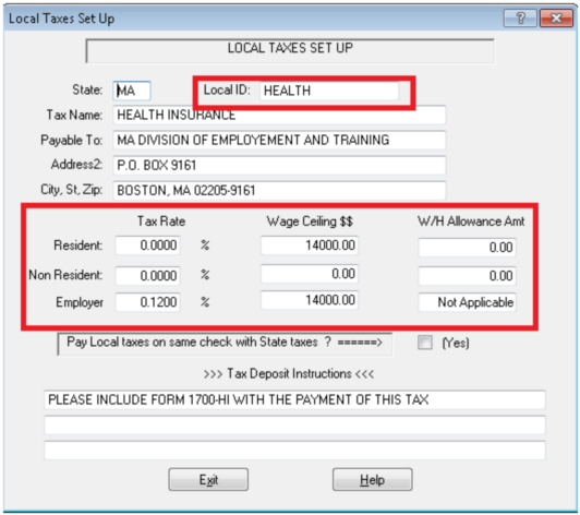 Local Tax Tables Edit Screen