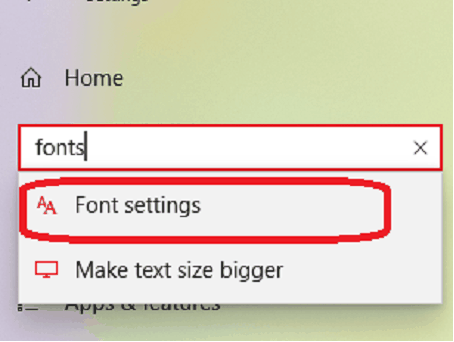 Windows 10 Font Search