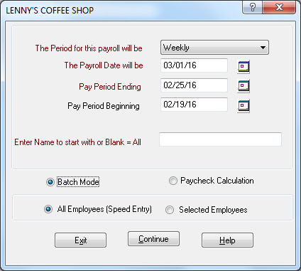 Select pay date and payroll method